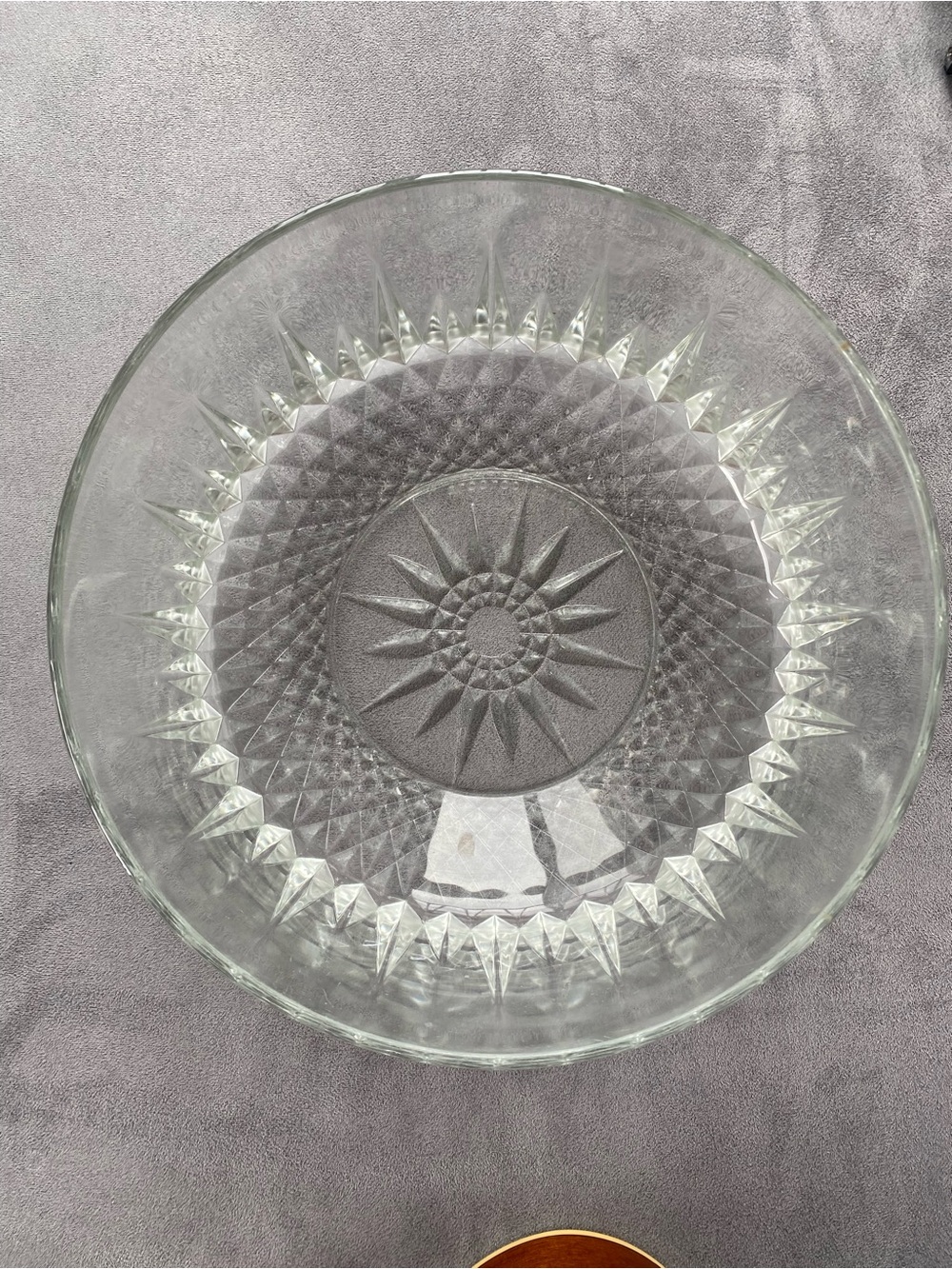 Vintage 1960s Arcoroc France - Cut Glass Diamond Starburst Salad Bowl